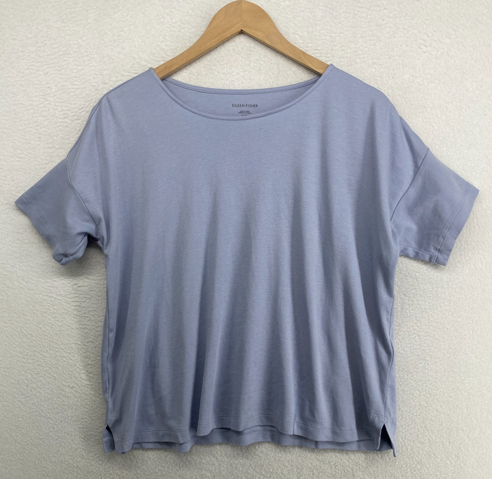 EILEEN FISHER Top XS Organic Cotton Jersey Oversized Boxy Dolman Sleeve Blue